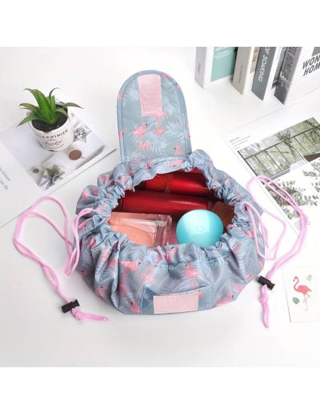 Geanta cosmetice model flamingo, geanta make-up 2 in 1, portfard, saculet cosmetice, Elastix