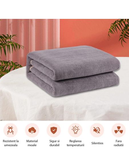 Patura pufoasa electrica 180 x 120 cm 100w, topper electric, patura incalzita Elastix