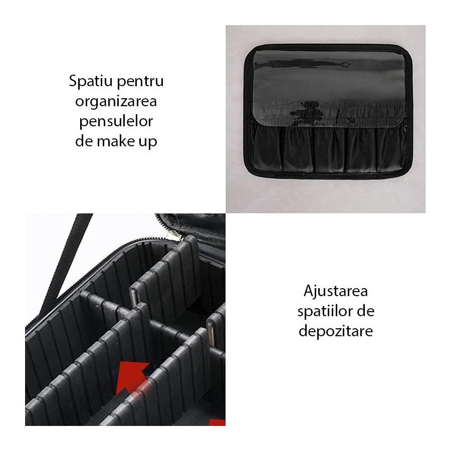 Geanta make-up cu oglinda si lumina LED, geanta...