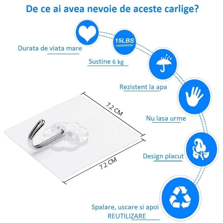 Set 6 carlige reutilizabile si ultra rezistente