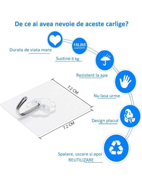 Set 6 carlige reutilizabile si ultra rezistente