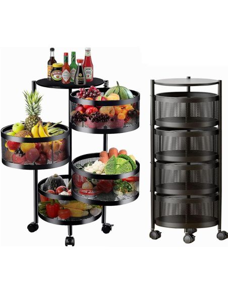 Raft metalic rotativ 4 etaje Pantry Pro, organizator bucatarie, Elastix