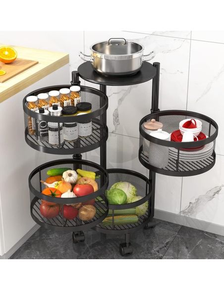 Raft metalic rotativ 4 etaje Pantry Pro, organizator bucatarie, Elastix