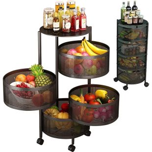 Raft metalic rotativ 4 etaje Pantry Pro, organizator bucatarie, Elastix