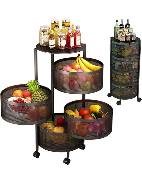 Raft metalic rotativ 4 etaje Pantry Pro, organizator bucatarie, Elastix