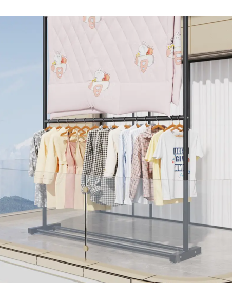 Organizator pentru haine, stender haine, suport umerase, raft dublu pentru haine, Elastix