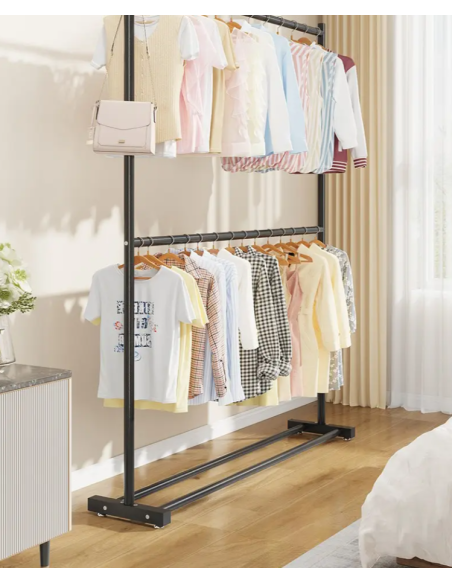 Organizator pentru haine, stender haine, suport umerase, raft dublu pentru haine, Elastix