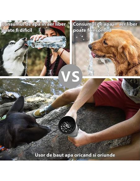 Sticla apa portabila catei, sticla cu bol pentru caini, Elastix