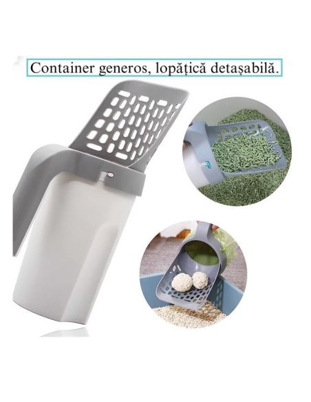 Lopatica cu saculeti pentru litiera, lopatica cu recipient, lopatica litiera, curatator litiere, Elastix