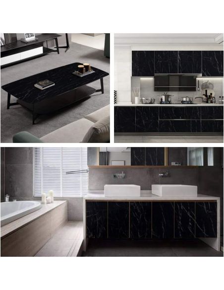 Autocolant blat bucatarie model marmura neagra, autocolant mobila, autocolant autoadeziv, folie mobila Elastix