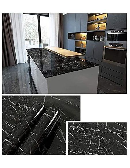 Autocolant blat bucatarie model marmura neagra, autocolant mobila, autocolant autoadeziv, folie mobila Elastix