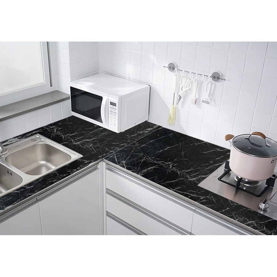 Autocolant blat bucatarie model marmura neagra,...