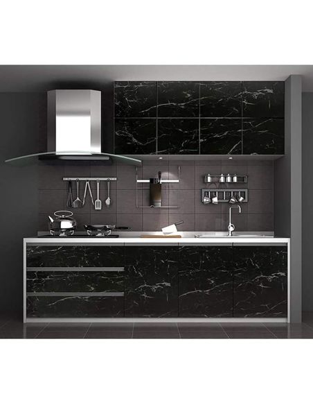 Autocolant blat bucatarie model marmura neagra, autocolant mobila, autocolant autoadeziv, folie mobila Elastix