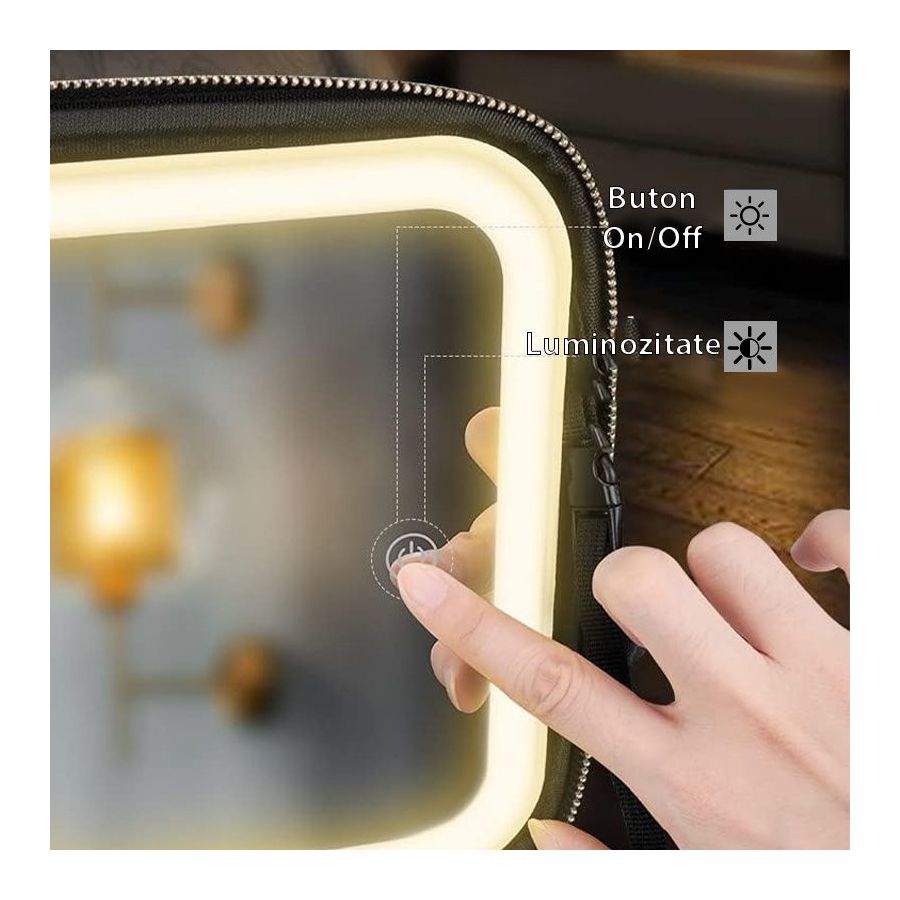 Geanta make-up cu oglinda si lumina LED, geanta...