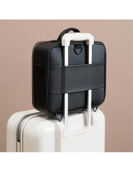 Geanta make-up cu oglinda si lumina LED, geanta alb/negru cosmetice, Elastix