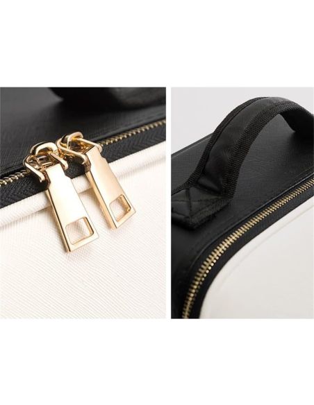 Geanta make-up cu oglinda si lumina LED, geanta alb/negru cosmetice, Elastix