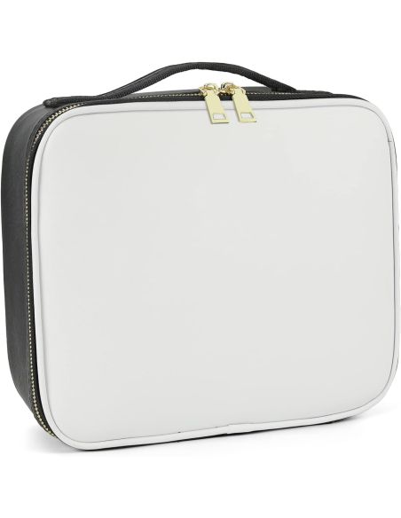 Geanta make-up cu oglinda si lumina LED, geanta alb/negru cosmetice, Elastix