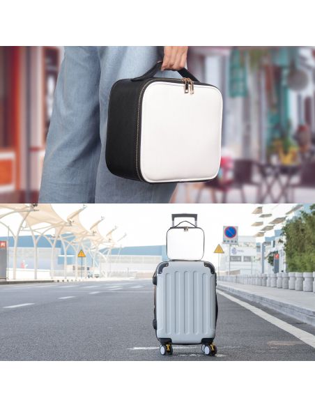 Geanta make-up cu oglinda si lumina LED, geanta alb/negru cosmetice, Elastix