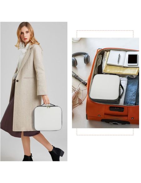 Geanta make-up cu oglinda si lumina LED, geanta alb/negru cosmetice, Elastix