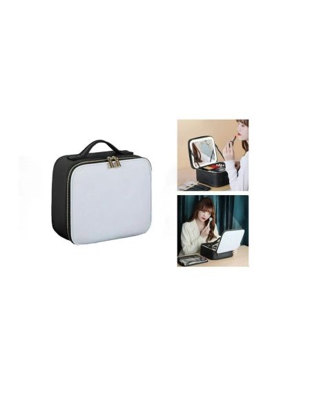 Geanta make-up cu oglinda si lumina LED, geanta alb/negru cosmetice, Elastix