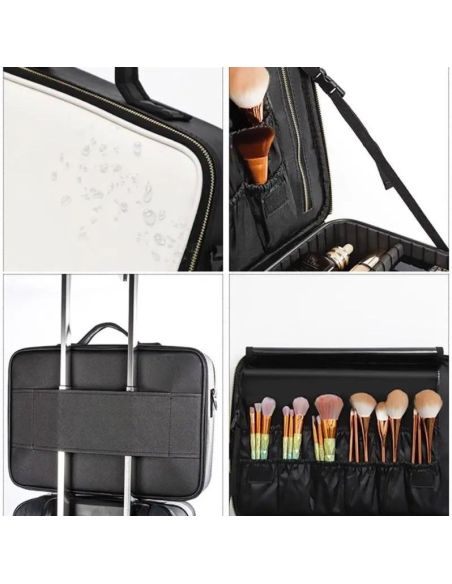 Geanta make-up cu oglinda si lumina LED, geanta alb/negru cosmetice, Elastix
