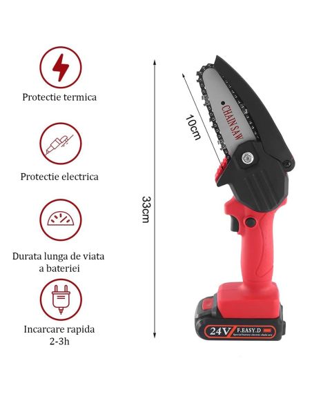 Mini fierastrau portabil, mini drujba cu acumulator 24V, Elastix