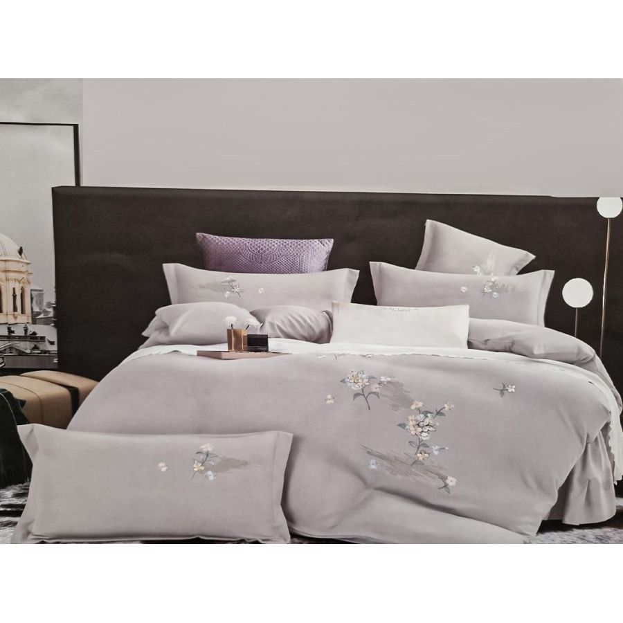 Lenjerie flowers gri Deluxe, lenjerie premium,...