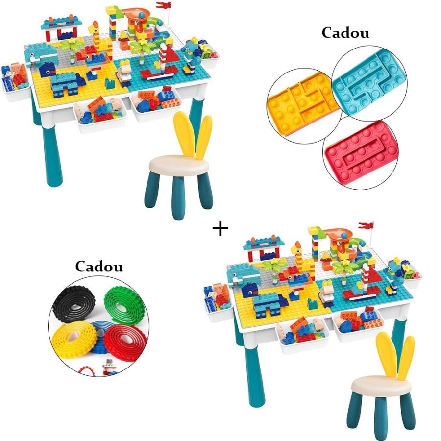 Set 2 mese tip lego pentru copii + 1 scaunel + 186 cuburi si 4 cutii depozitare, masa lego ajustabila, masuta activitati