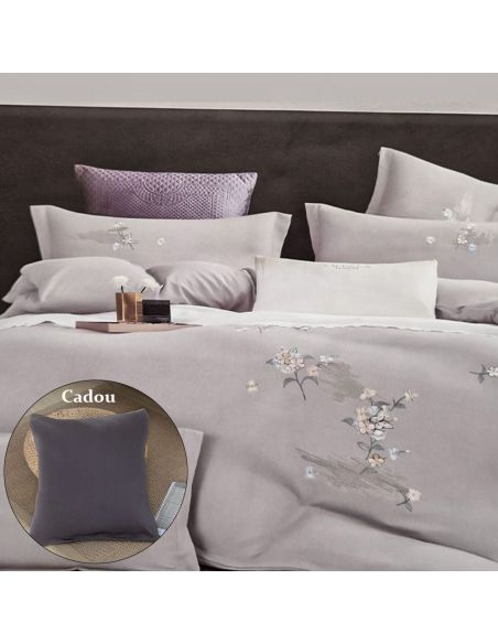 Lenjerie flowers gri Deluxe, lenjerie premium, lenjerie bumbac, Elastix